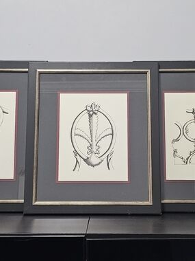 Set of 3 Kinder Harris “Ornate Chair Backs” Framed Art Prints — Vintage